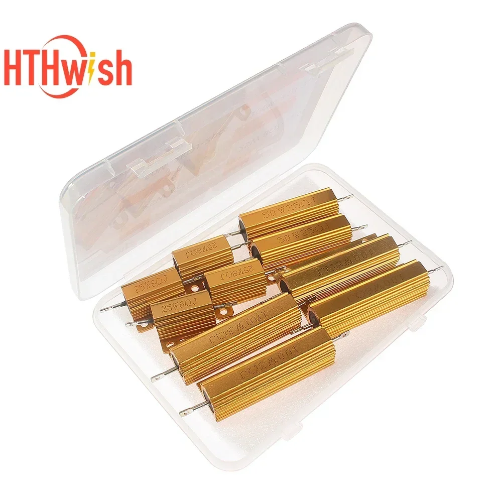 25W 50W 100W Watt Power Metallgehäuse Aluminium Gold Widerstand 3R 6R 8R 25R CarLoad Widerstand LED Decoder Brems Blinker Licht