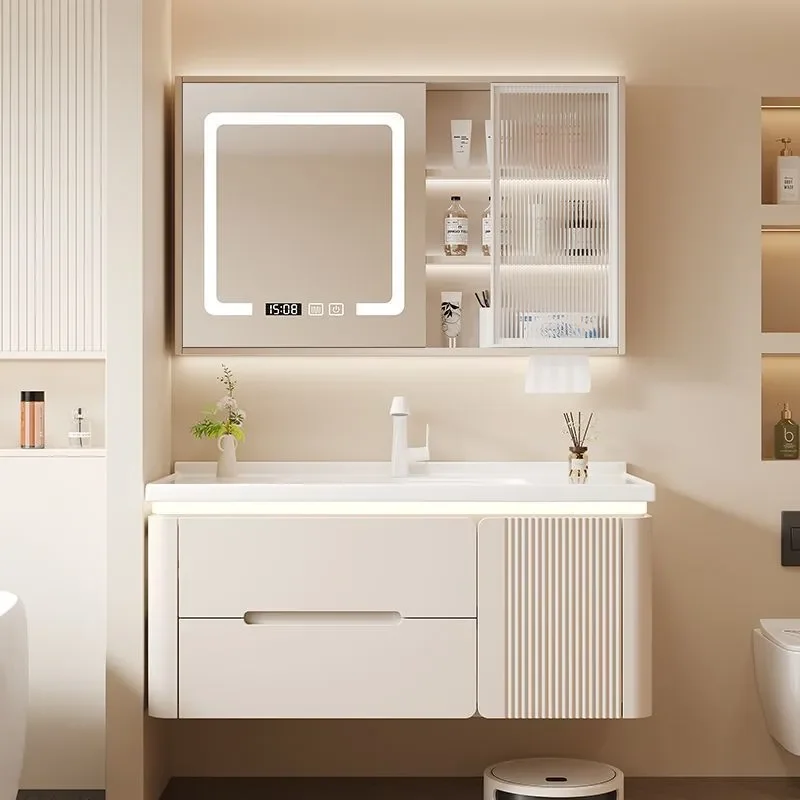 for Cream Bathroom Cabinet Ceramic Integrated Basin Wash Basin Cabinet Combination Washbasin Countertop Integrated Bathroom
