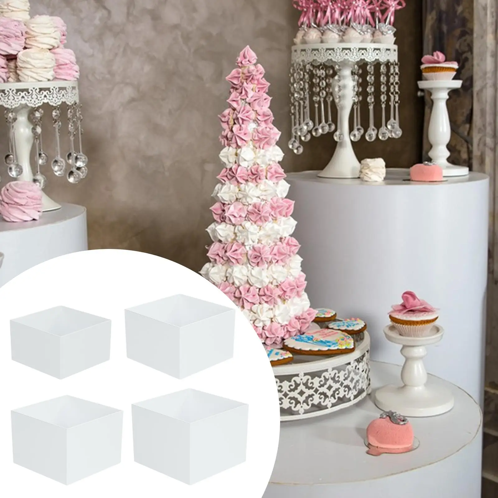 

4Pcs Acrylic Cake Stands Holder Bins Cupcake Racks Display Boxes for Centerpiece