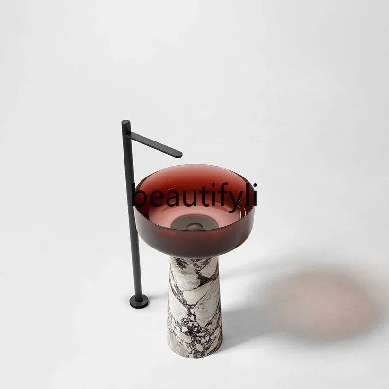 

Floor-to-ceiling marble transparent resin burgundy wash basin hotel homestay bathroom column basin