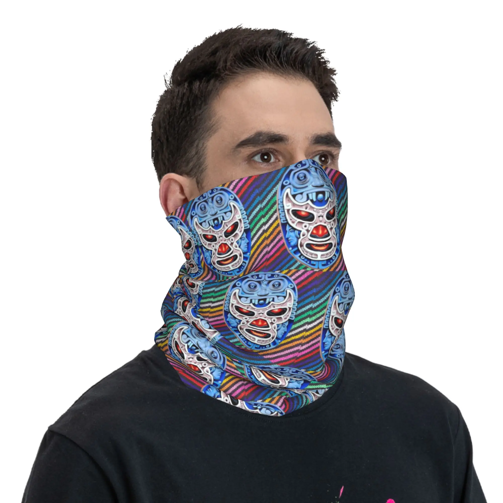 Colorful Mexican Wrestler Luchador Bandana Neck Cover Printed Wrap Scarf Balaclava Running for Men Women Adult Breathable