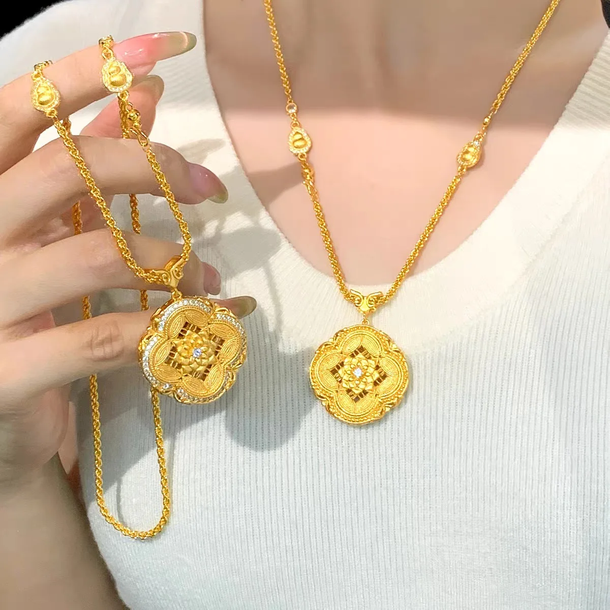 Luxurious design 24K real gold rose eight treasure compass pendant for men and women, gold 9999 pure gold rose fine pendant