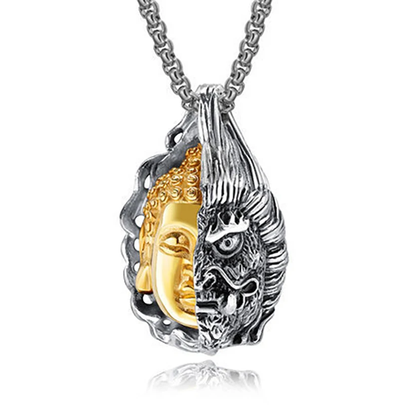 New Men Necklace Gothic Buddha Demon Pendant Collar 21 Inches Hiphop Rock Colar Cuban Chain Link Neck Necklace Boyfriend Gift view 6