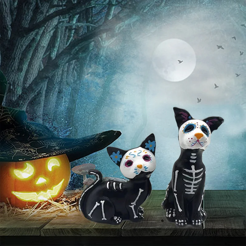 يوم الموتى الكلب والقط تمثال هالوين تمثال السكر الجماجم الحيوان تمثال الراتنج الحرف ديكورات مكتب المنزل