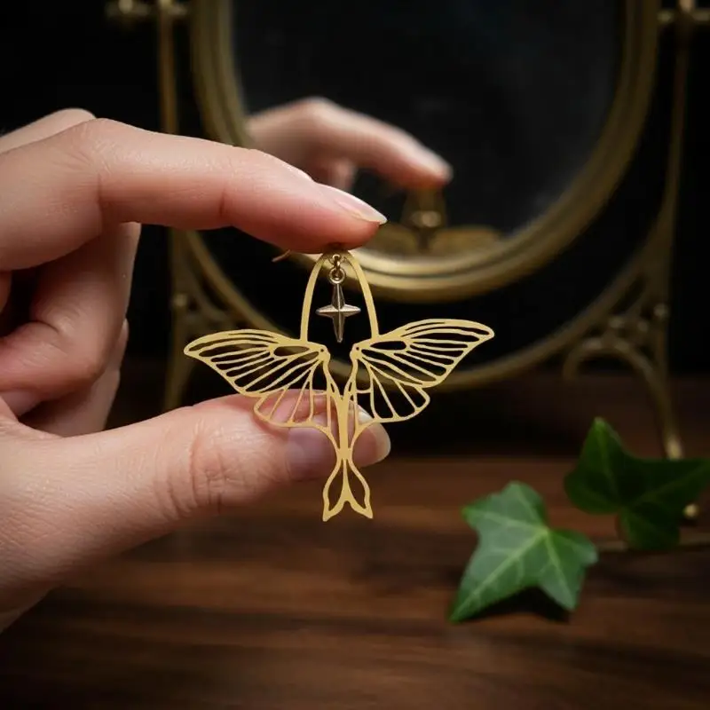 Moth Drop Earrings for Women Boho Style Hollow Out Moth Shape Star Dangle Lightweight Jewelry for Wedding Outfit
