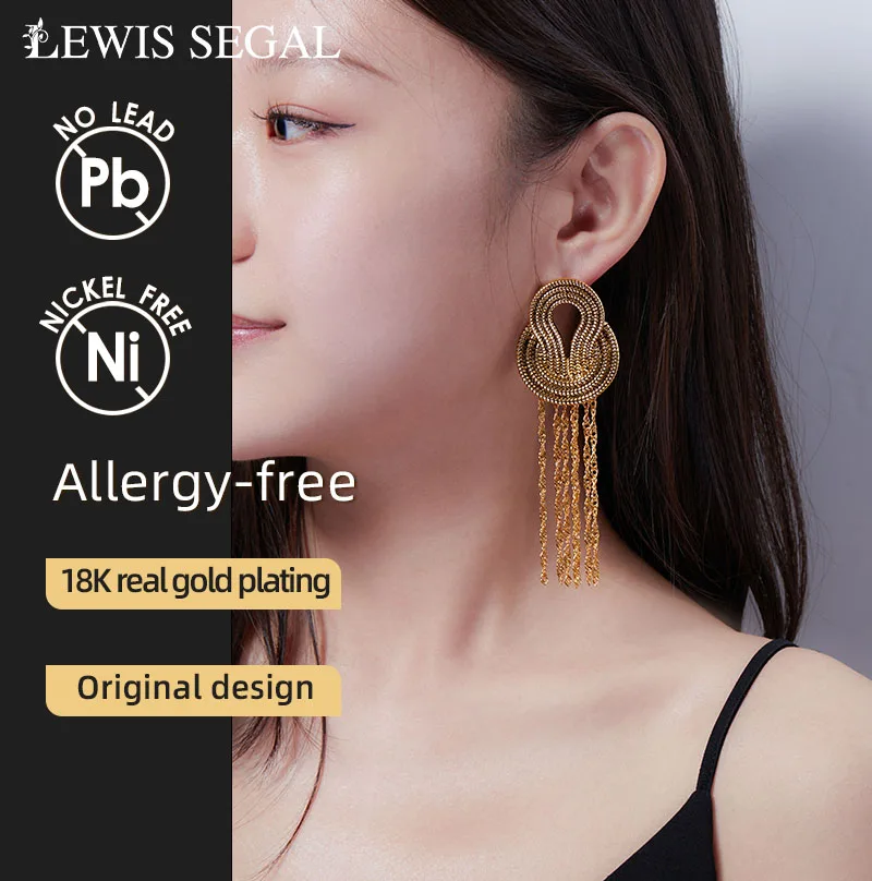 LEWIS SEGAL Knot Tassel Drop Earrings Statement for Women Girls Unique Vintage Style Luxury Fine Jewelry 18K Gold Party Gift