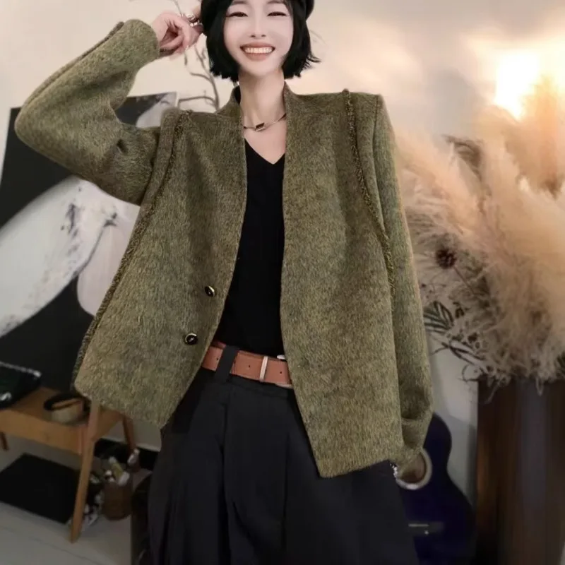 2026 New Double-sided Wool Coat V-neck Winter Fashion Office Lady Double Breasted Woolen Oversized Jackets