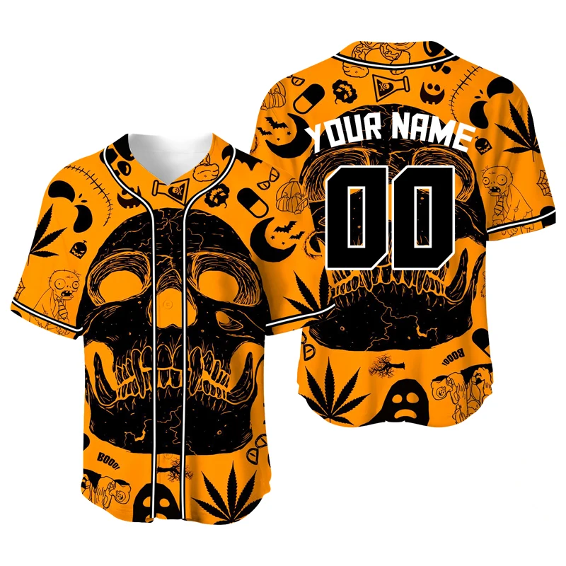 

Orange Halloween Skull Blouses Custom Baseball Jersey Men Oversize Design T-Shirt Retro Jersey Sublimation Blanks Tee Shirt