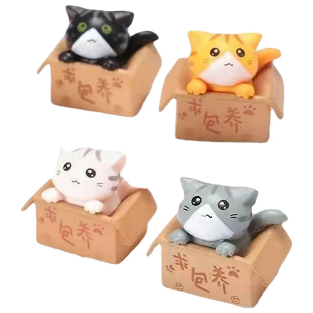 

4 Pcs Private Cat Ornaments Desktop Decoration Tiny Statues Miniature Figurines Small Kitten