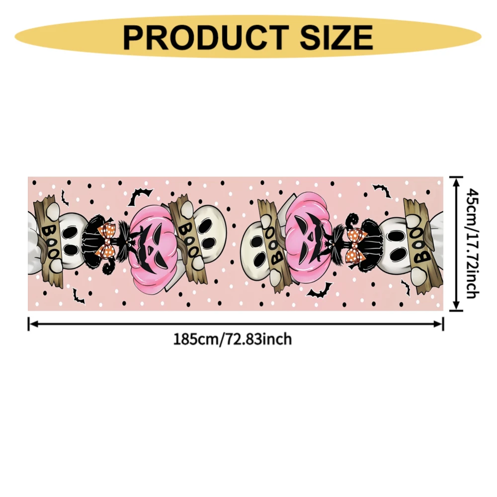 1pc Halloween Table Runner, Cute Ghost Wearing Witch Hat With Boo Text, Durable Polyester Rectangular Decor