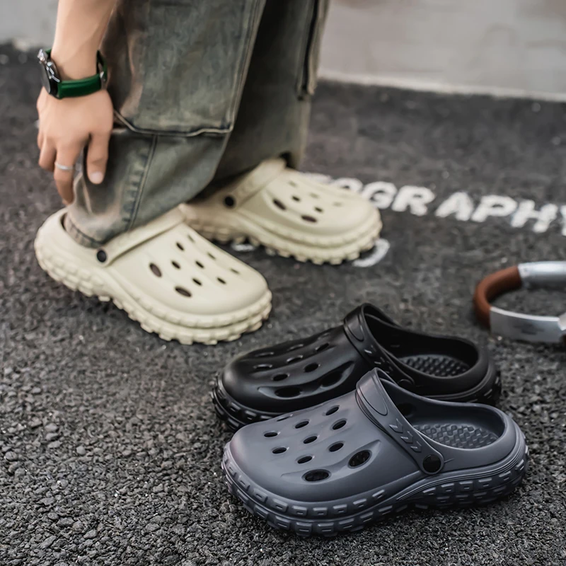 

Уличные сандалии с закрытым носком для женщин и мужчин, летние нескользящие мягкие пляжные тапочки с толстой подошвой