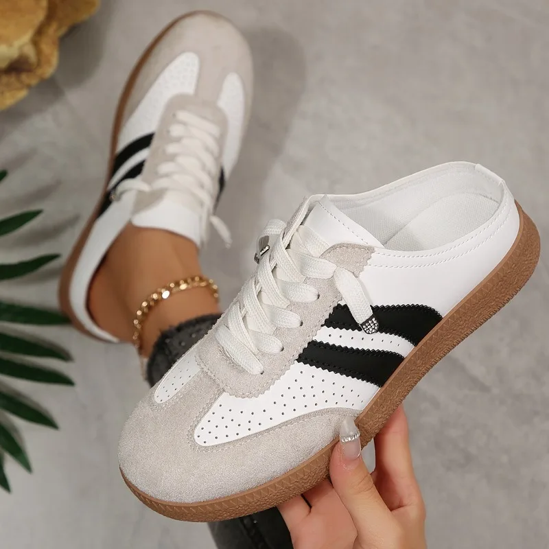 

Женские полутапочки 2026: Новые модные повседневные сандалии с круглым носком на плоской подошве, женские летние модные нескользящие туфли на платформе с закрытым носком