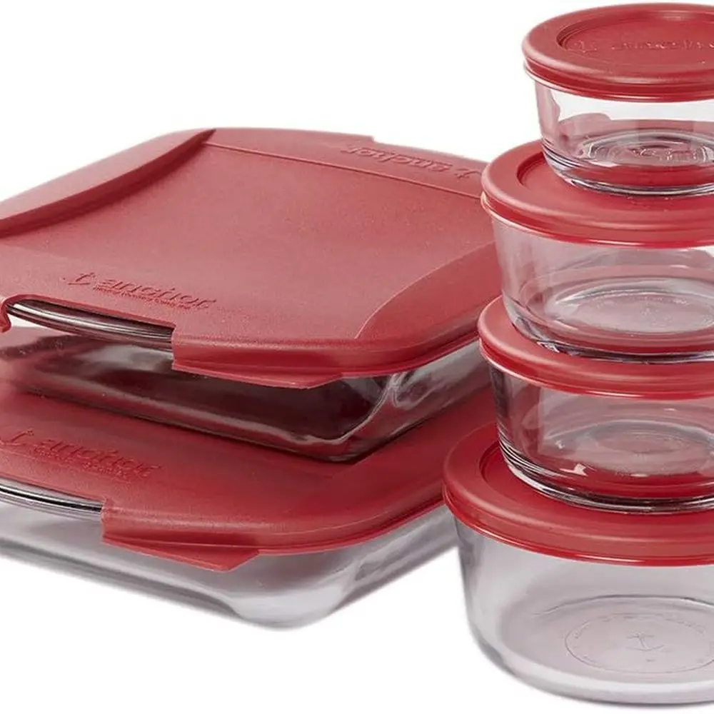 

12-Piece Cherry BPA-Free Glass Food Storage Set with SnugFit Lids, Multi-Use: Microwave, Oven, Freezer, Dishwasher