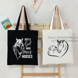 Horses and Dog Heart Graphics Fashion Tote Handbags for Women Large Capacity Harajuku Animal Horses Lover Travel Shoulder Bag