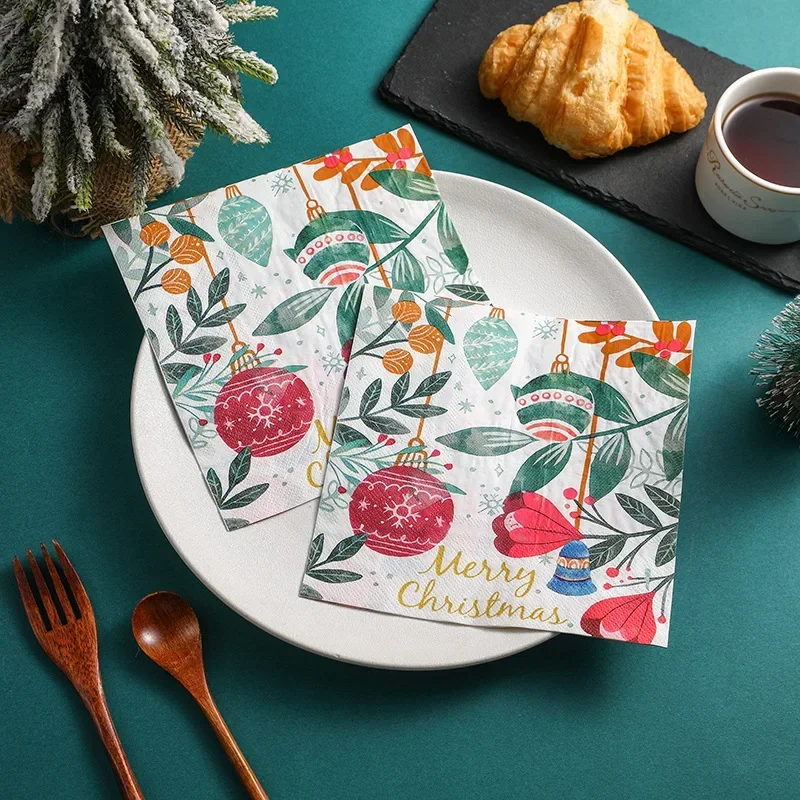 20 قطعة 33 سنتيمتر 2-Ply عيد الميلاد المناديل عيد الميلاد مصابيح كهربائية ملونة الأزهار ورق مطبوع المفارش فراشة العظام بارت ورقة