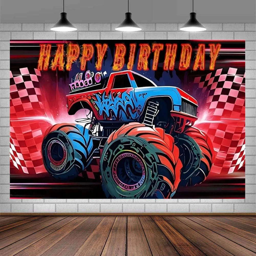 Photography Backdrop Truck Themed Happy Birthday Party Decor Off-Road Vehicle Background Banner Racing Car Photo Booth
