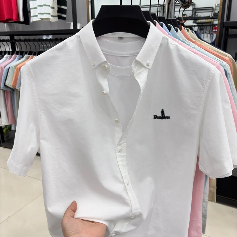 High end brand short sleeve 100% cotton shirt exquisite golf embossed design summer fashion men's casual comfortable lapel top