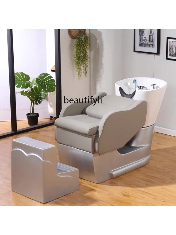 Hair Salon Shampoo Chair Barber Shop Half Lying Shampoo Chair for Hair Salon Fiberglass Deepening Basin Punch Bed