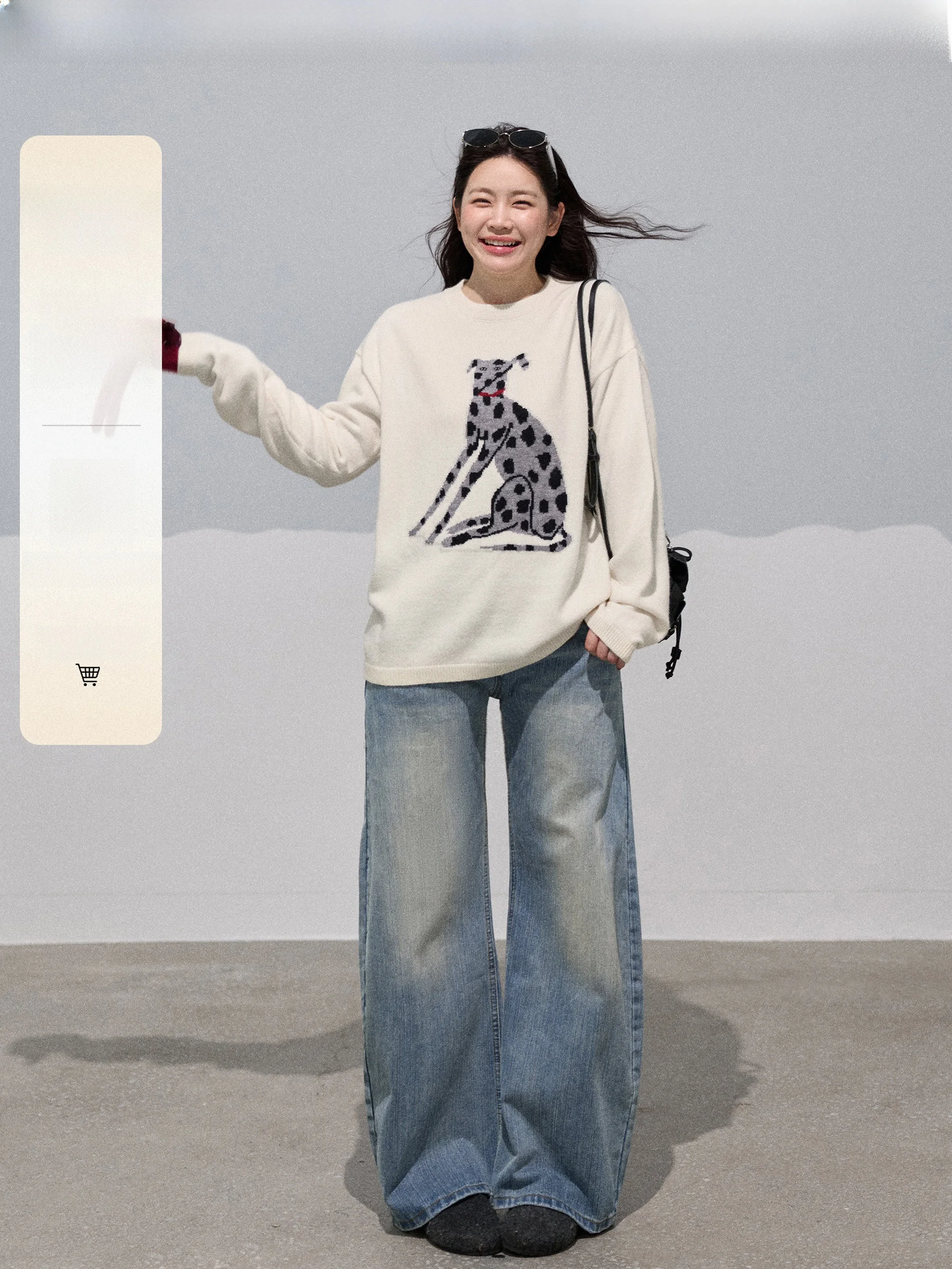 

Jiu Studio "Spot Adventure" Casual Spotted Dog Print Knitted Sweater plus Size Women's Faion Autumn Season round Ne