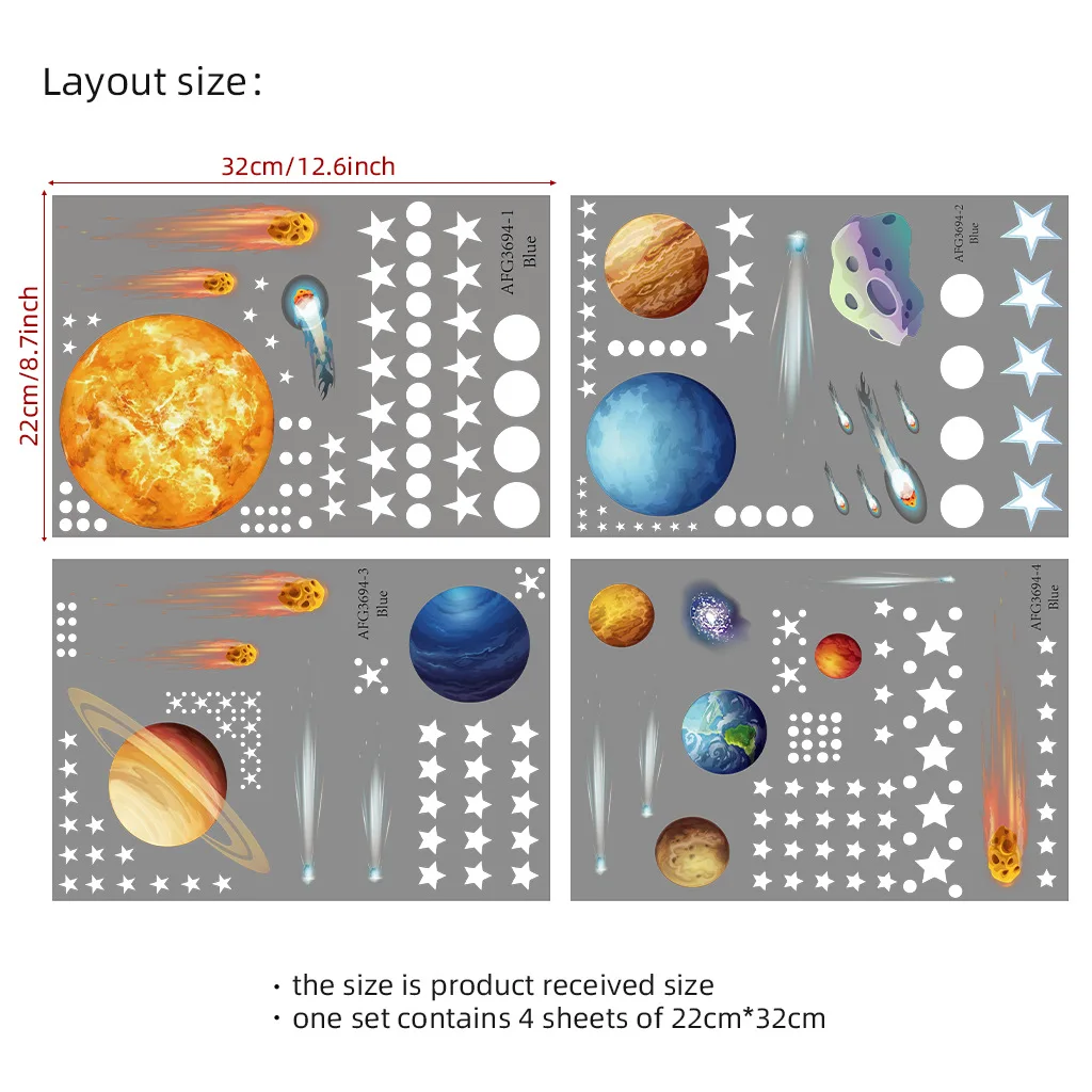 397Pcs Glow in The Dark Stars Wall Stickers Glowing Stars for Ceiling Luminous Planet Spaceship Wall Decals DIY Kids Room Decor