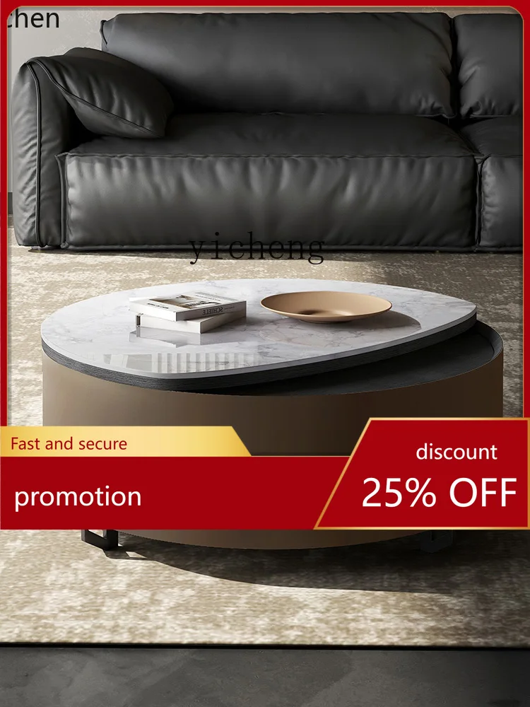 

HXL minimalist round coffee table living room small apartment multi-functional rock slab coffee table