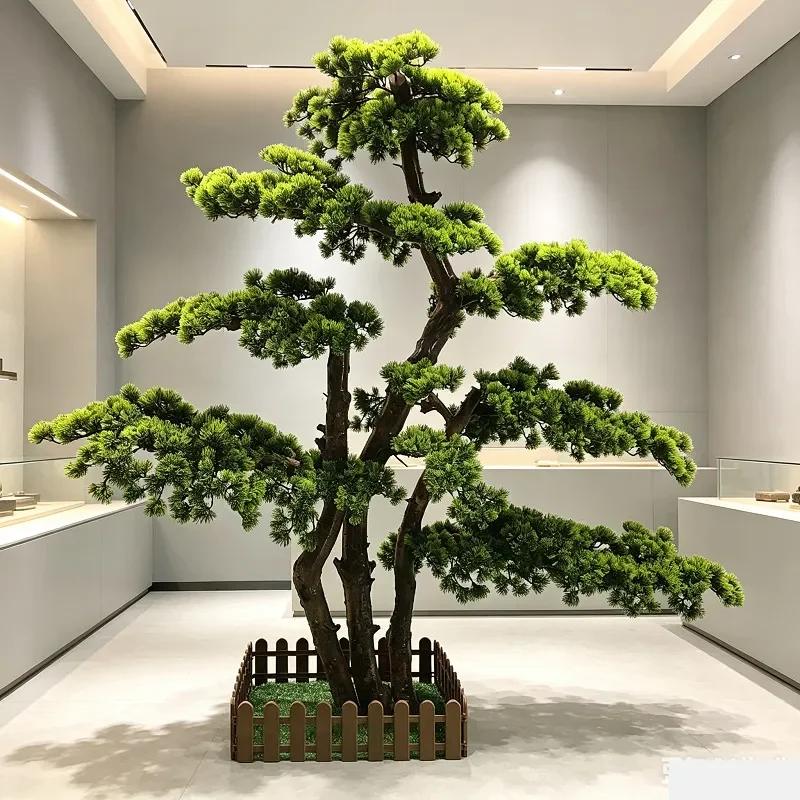 Simulation Pine Tree Artificial Podocarpus Fake Plant for Mall Hotel Decoration Landscape Ornament Welcome Pine Modeling