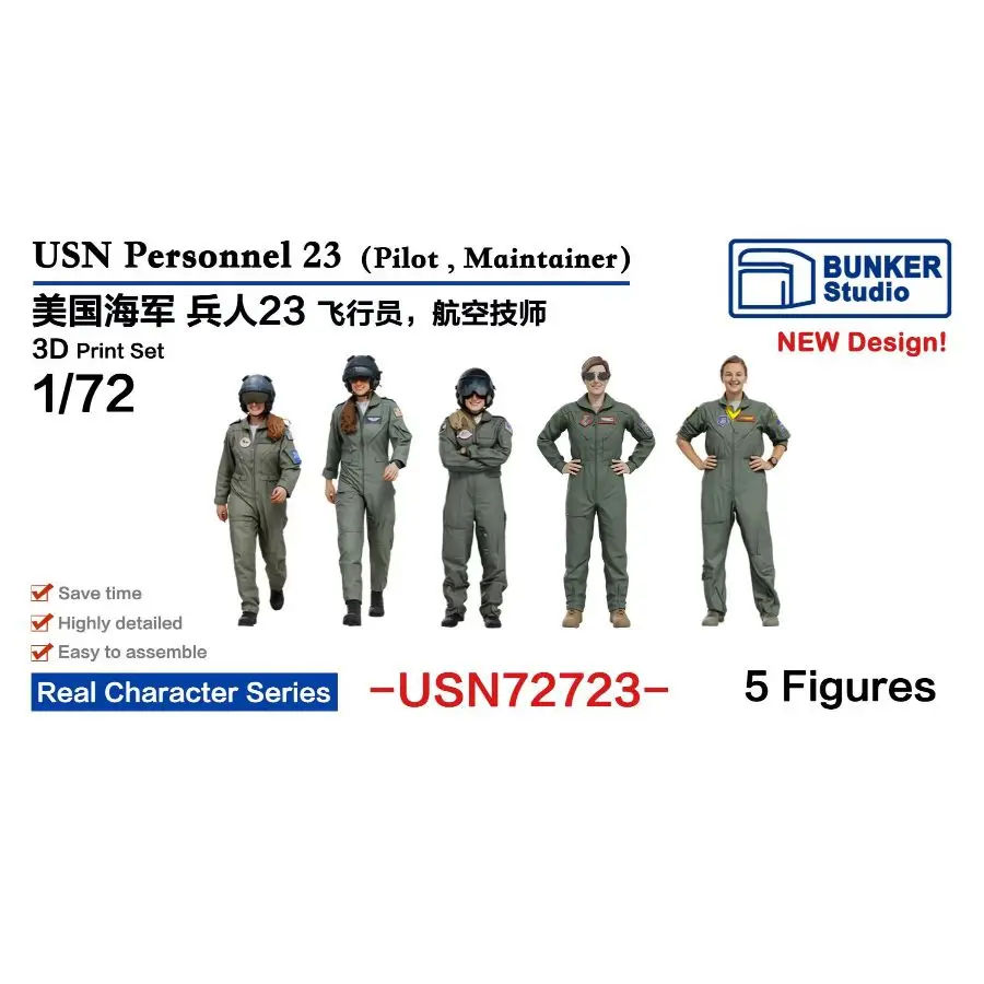 BUNKER USN72723 1/72 USN Personnel 23 (Pilot, Maintainer)3D-print kit  5PCS