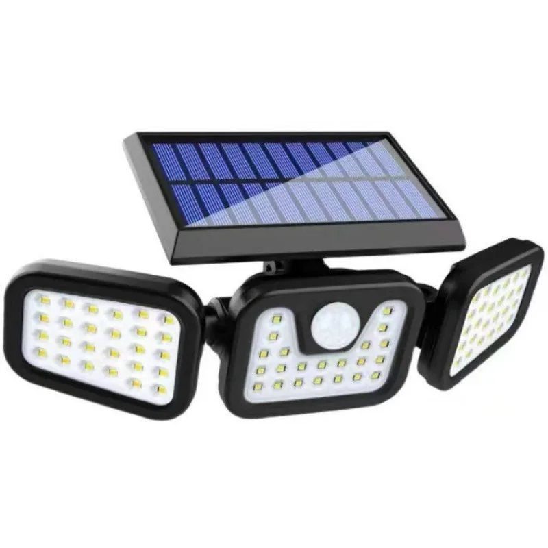 Nouvelle lampe de jardin extérieure solaire, applique murale inductive à trois volets à 74 LED, lumière d'arbre de jardin étanche extérieure
