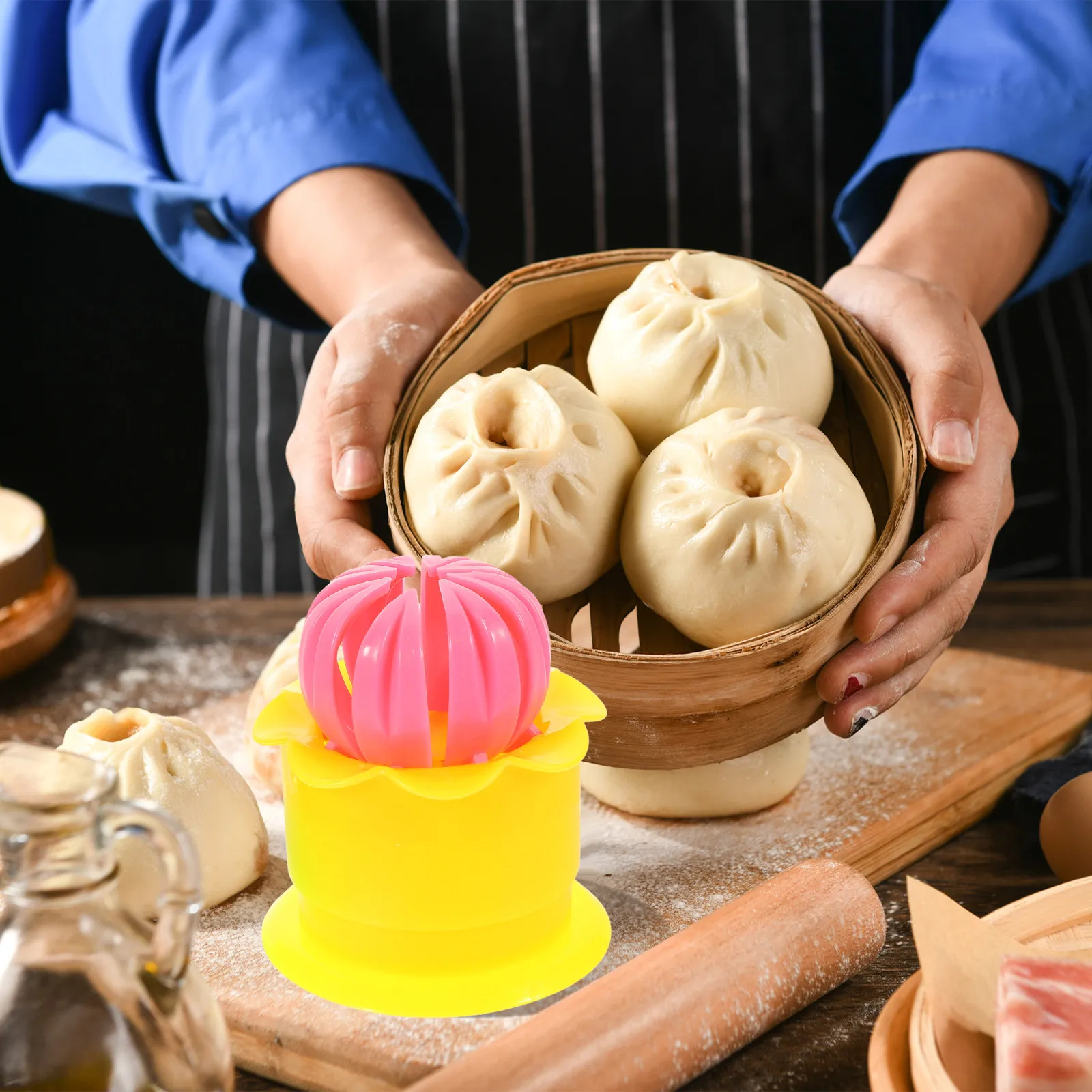 2 Moldes para Hacer Bollos al Vapor, Molde para Baozi, Molde para Bollos Rellenos, Molde para Pastelitos en Forma de Flor, Herramienta de Plástico para Hornear, para Exquisitos Dim Sum Chinos
