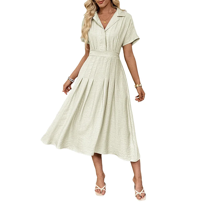 Lapel Waist Dress 2025 Summer Commuter Pocket Women's Shirt Dress