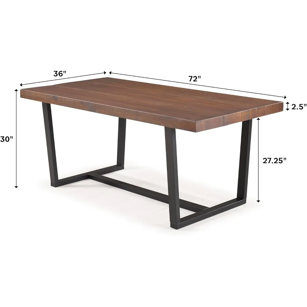 Mesa de comedor moderna de madera maciza, 72 pulgadas, roble rústico