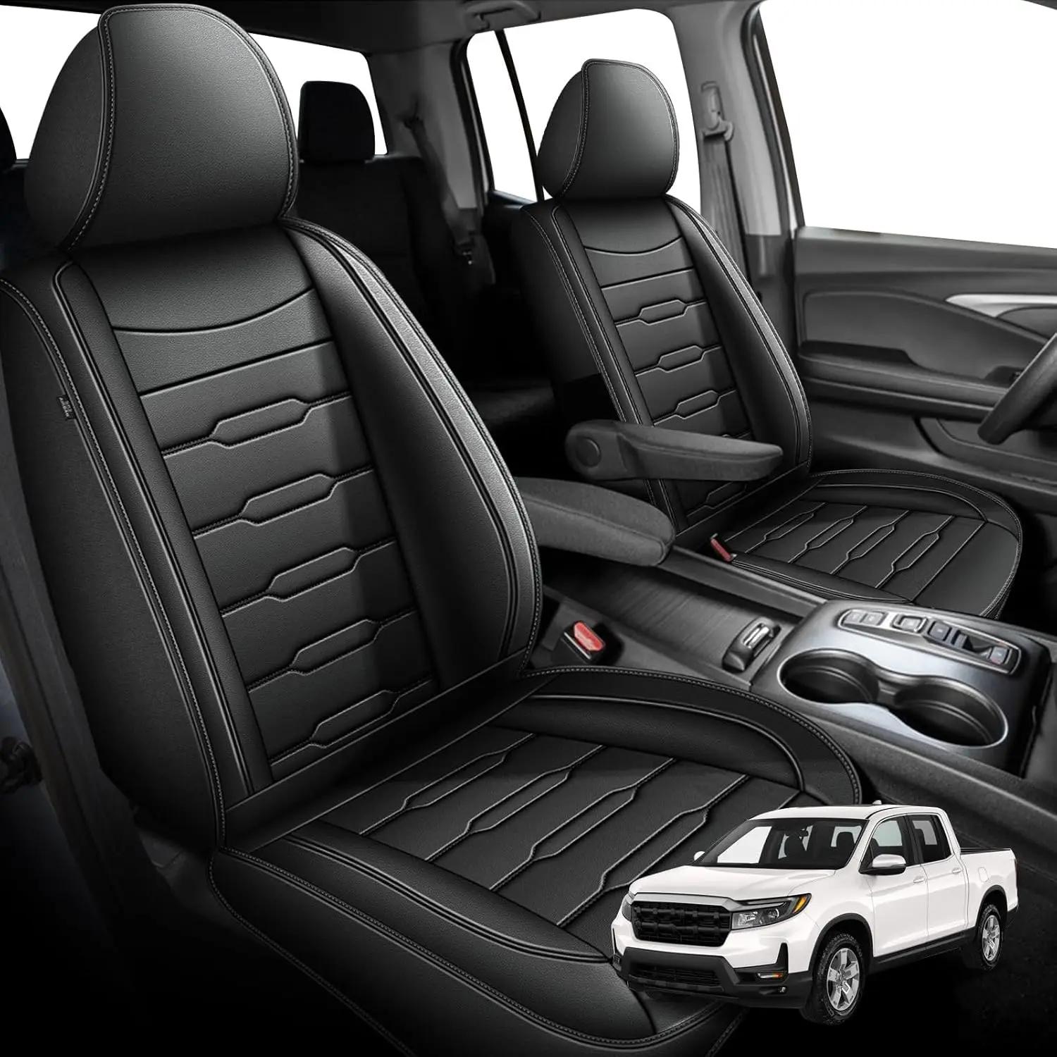 

Seat Covers Fit for Honda Ridgeline 2006-2024 2025: Crew Cab 5 Seats Car Seat Covers Faux Leather Truck Pickup Seat Cushion Prot