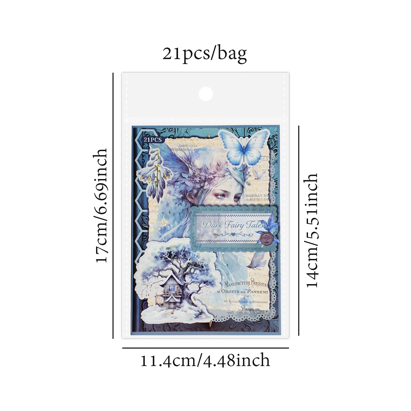 4Style 21Pcs/box Dark Fairy Tale Series Material Pack DIY Handbook Bookmark Scrapbook Photo Frame Calendar Card Envelope Journal