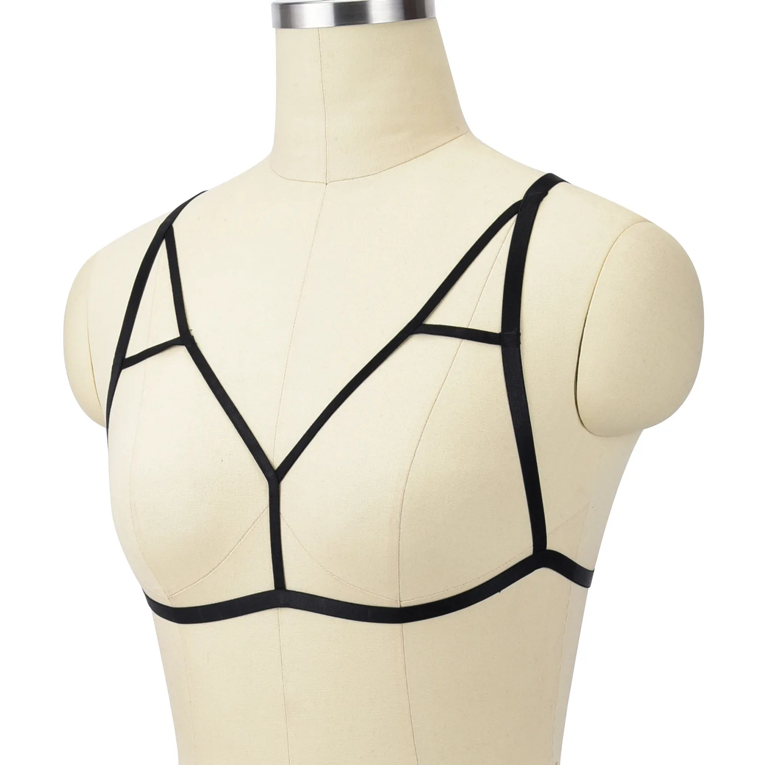 섹시한 블랙 엘라스틱 본디지 하네스 케이지 고스 브라 탑 에로틱 란제리 바디 하네스 벨트 유니크 코스프레 레이브 웨어 바디 케이지 브라