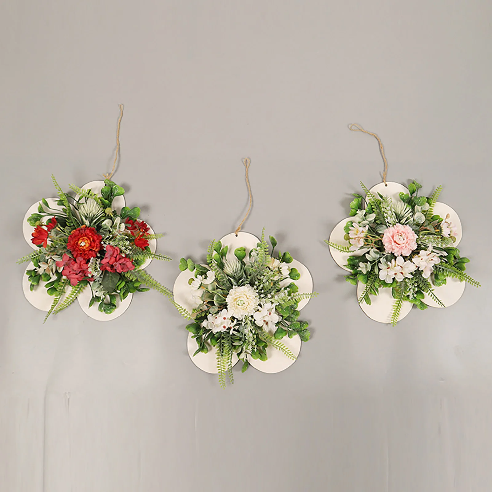 

Flower Shaped Wooden Board with Artificial Flower, Hanging Home Decoration, Wedding Decor for Home, Simulation Flowers
