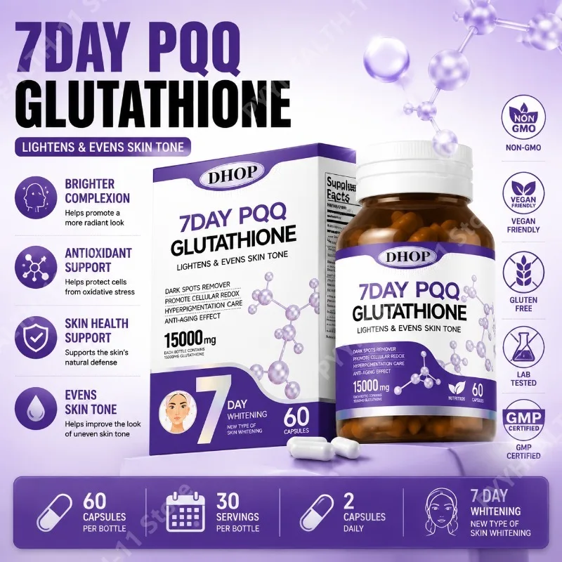 Glutathione PQQ Capsules Antioxidant Complex Skin Glow Even Tone Support Vitamin C Daily Beauty Wellness Supplement 60 Capsules