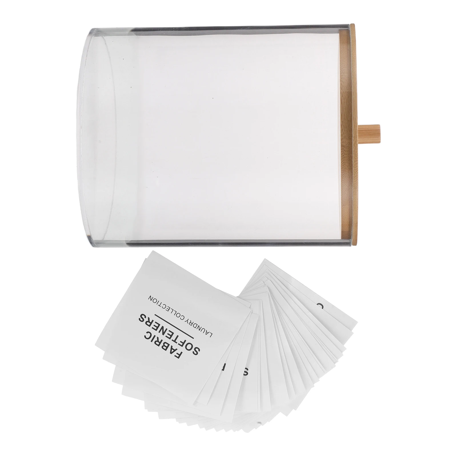 

Clear Acrylic Dryer Sheet Holder with Wood Lid Transparent Round Tissue Dispenser 27 Labels Laundry Room Organization Storage