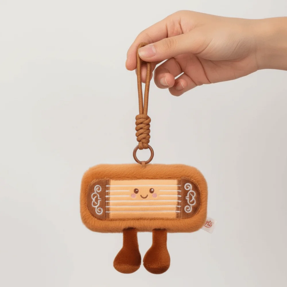 Simpatico portachiavi con strumento simulato Kawaii morbido ciondolo con cetra cinese farcito ciondolo Guzheng cartone animato regalo di Natale