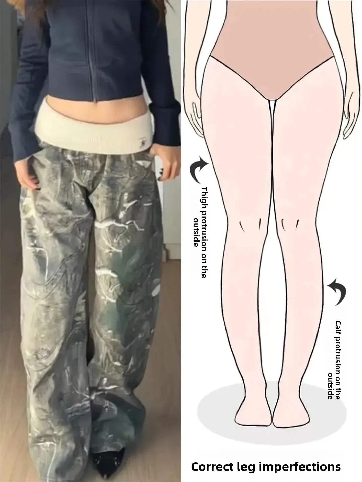 

Retro American Camouflage Distressed Denim Jeans Women's Spring New Waist Patchwork Design Sensation Long Trousers Trendy Pea...