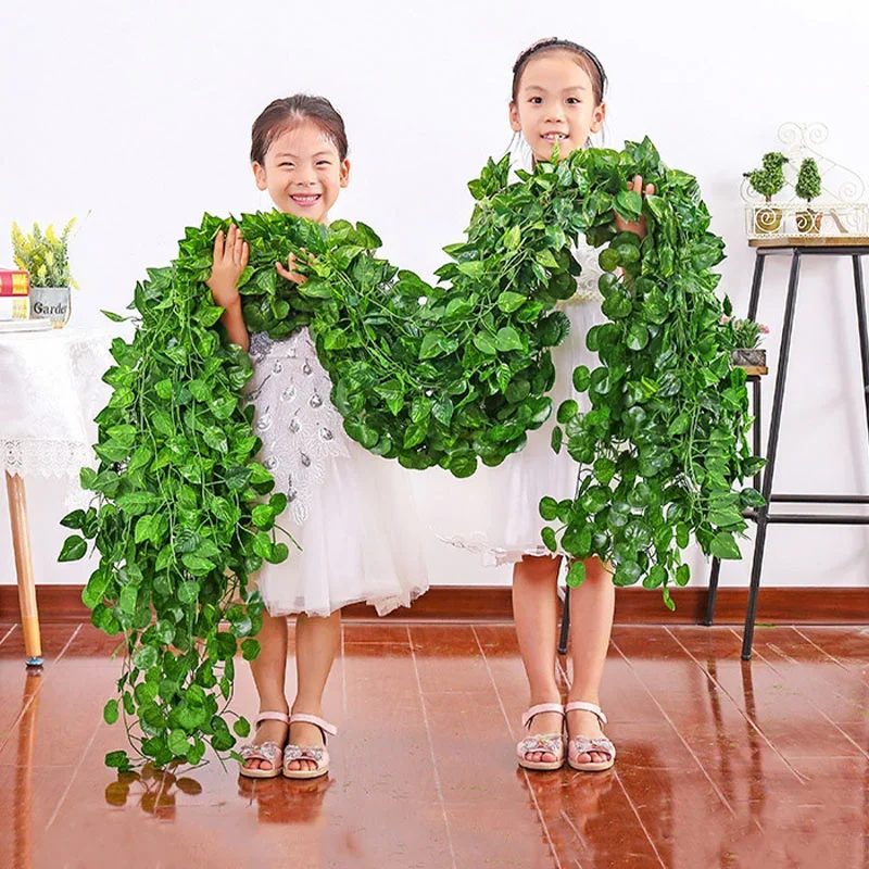 12 Uds. De plantas de hiedra artificiales de 2M, guirnalda de hojas, decoración colgante de pared, hojas de seda, enredadera de enredaderas para el