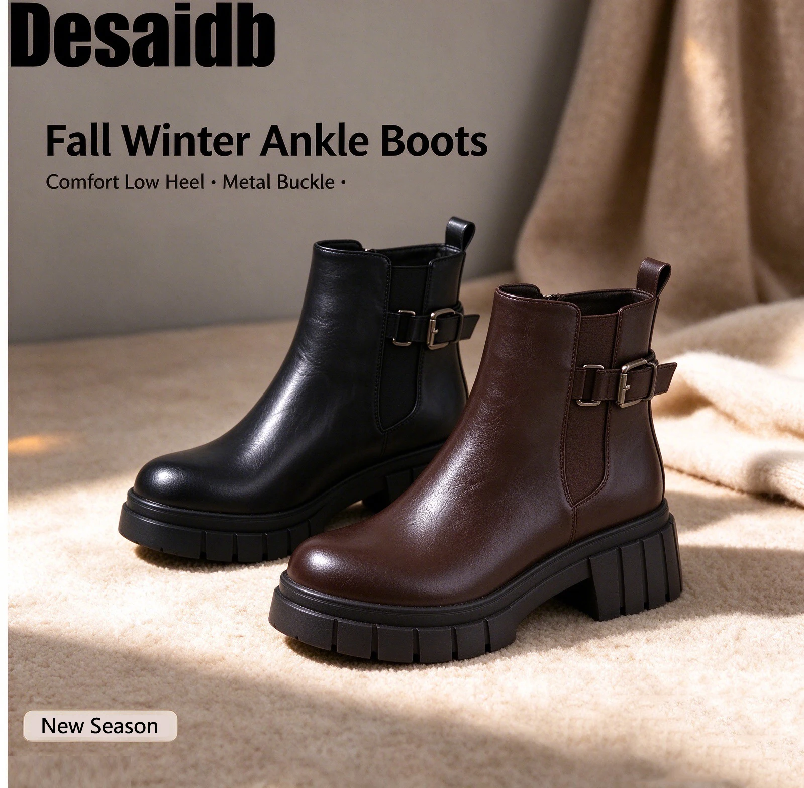 Women's Chelsea Ankle Boots, Commute‑Friendly Versatile Fashion Boots, Retro Classic Biker Boots with Belt Buckle Design