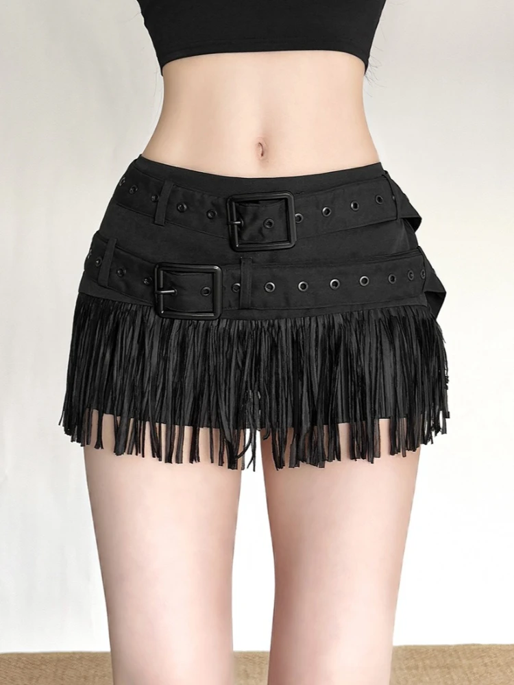 2026 New Harajuku Retro Y2k E-girl Streetwear Skirt Vintage Women Aesthetic Gland Patchwork Low Waist Belt Patchwork Mini Skirts