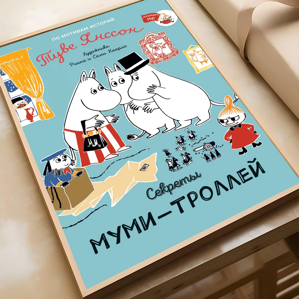 1PC Comic M-Moomins Cute Poster Movie Sticky Posters Retro Kraft Paper Sticker DIY Room Bar Cafe Aesthetic Art Wall Painting