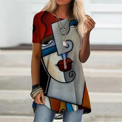 Abstract Face Graphic 3D Print T-shirt Summer Streetwear Retro Women Short Sleeve T Shirts Y2K Tops Woman Tee Oversized Clothing