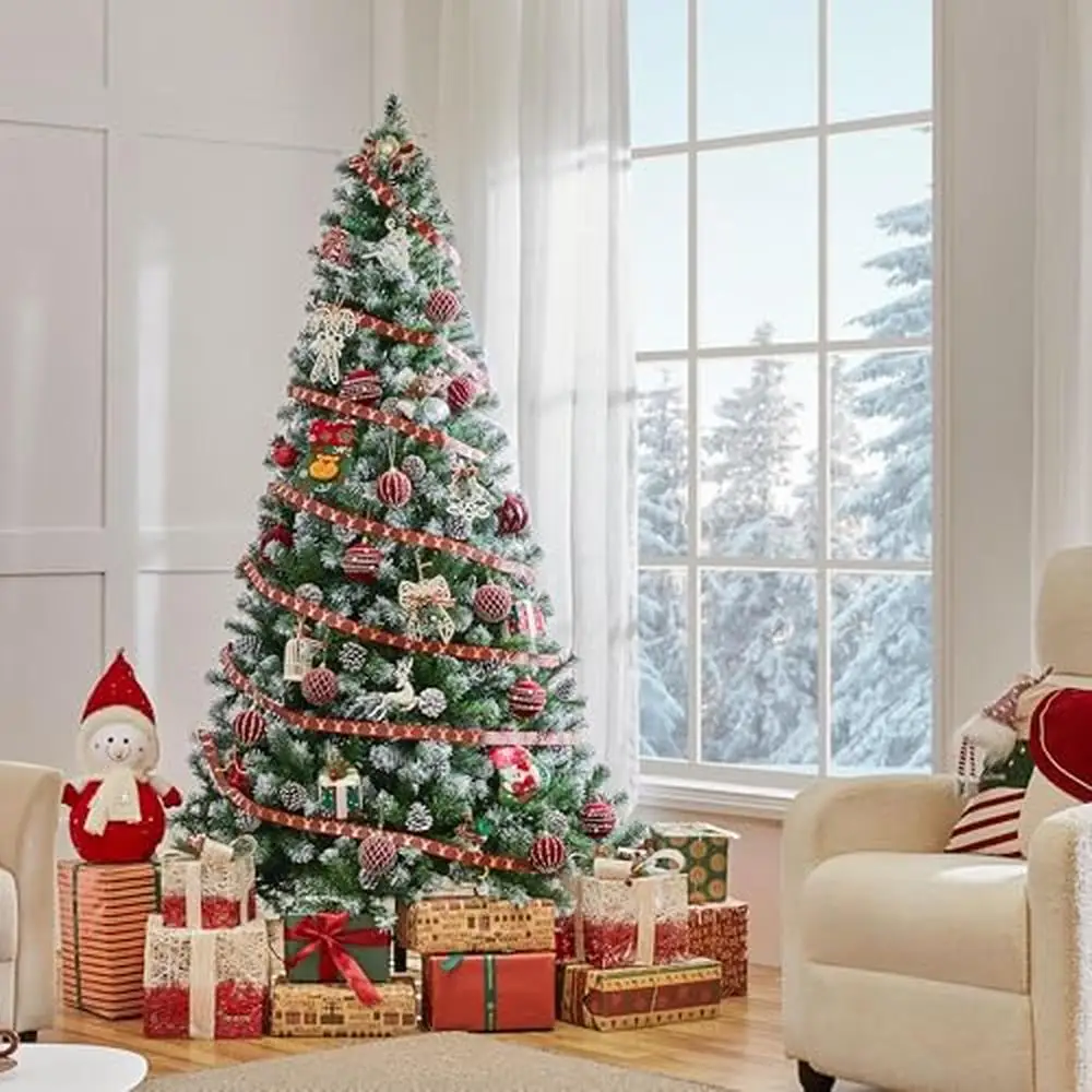 6ft Christmas Tree with Snow-Frosted Branches and Real Pinecones Festive Holiday Decor Display