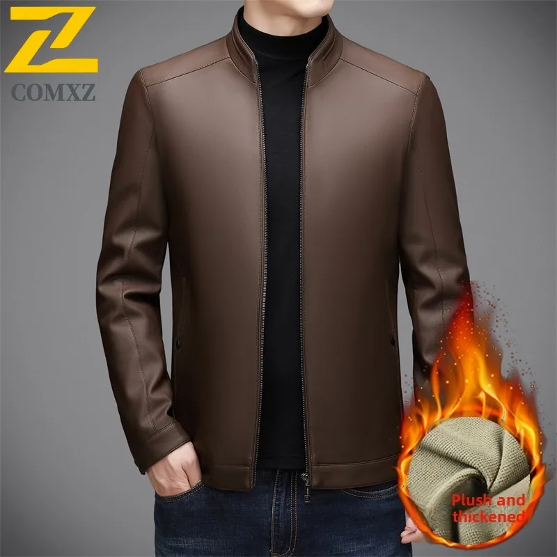 Luxury Mens Leather Coat 2025 Autumn Business Leisure Style Stand Collar Jacket Office Appropriate Sophisticated Outer Garment