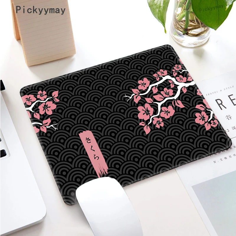 สีดำแผ่น Sakura ขนาดใหญ่ Gamer Mousepad แป้นพิมพ์ XXXL เมาส์ยาง Pad Pad Design Office ตารางพรมญี่ปุ่นสไตล์