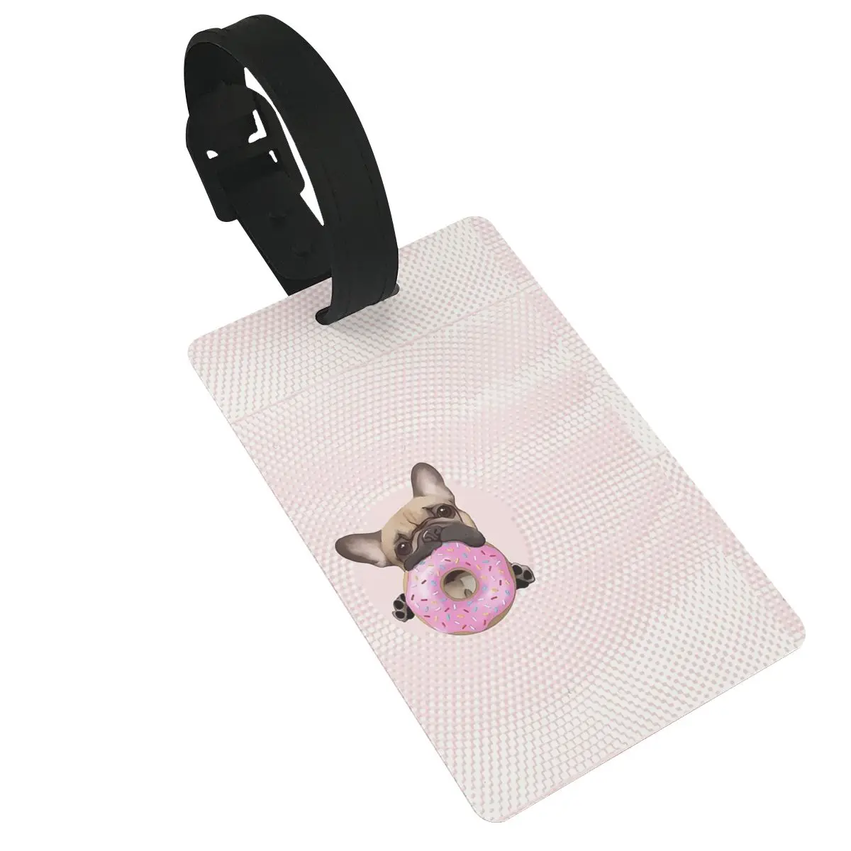 French Bulldog Lovers, Sweet Frenchie With Pink Donuts Luggage Tags Suitcase Accessories Travel Baggage Boarding Tag Portable