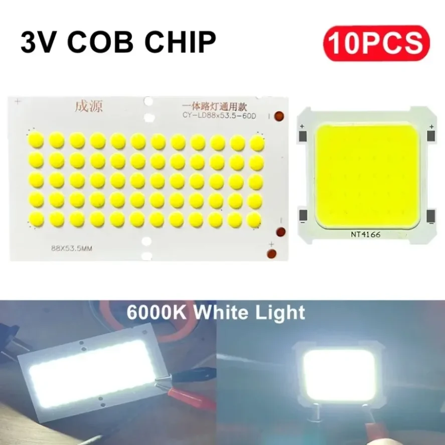 10 pcs White Light COB Lamp  DC 3V Solar Light Source Chip LED Portable Camping Light Integrated Chip Spotlight Bulb Accessories