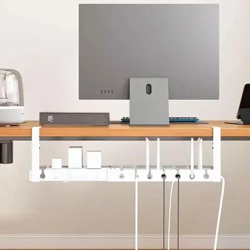 Estante de almacenamiento debajo de la Mesa, bandeja de gestión de cables de Metal sin perforaciones, organizador de cables para escritorio de oficina en casa, almacenamiento de regleta retráctil